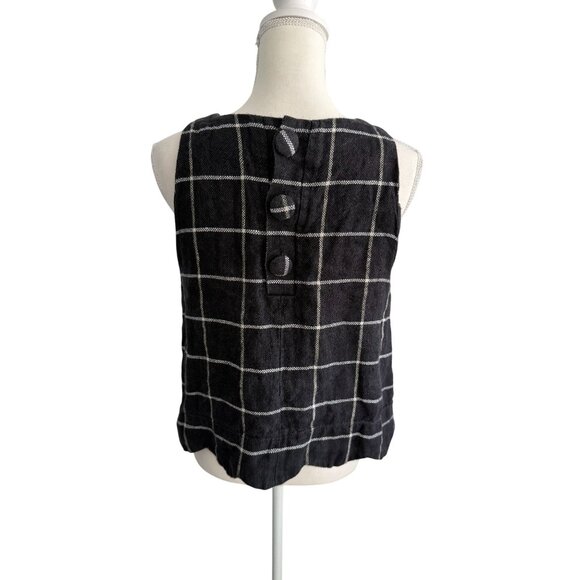 LISA MARIE FERNANDEZ Plaid Gray 100% Linen Button Detail Sleeveles Shift Top Siz - Picture 7 of 8